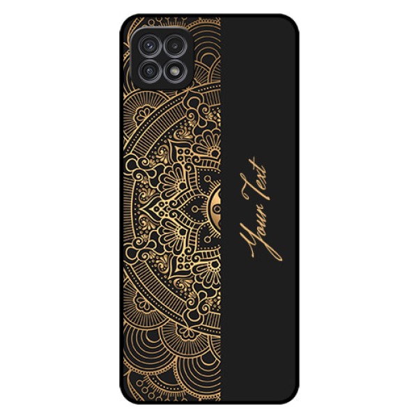 Galaxy A22 5G Photo Printing on Glass Case - Mandala art with custom text Design Galaxy A22 5G Photo Printing on Glass Case - Mandala art with custom text Design
