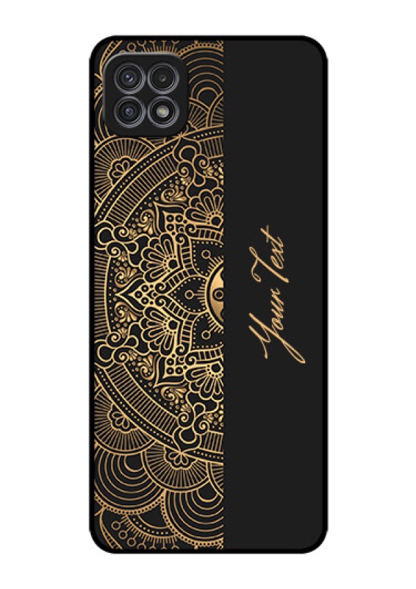 Galaxy A22 5G Photo Printing on Glass Case - Mandala art with custom text Design