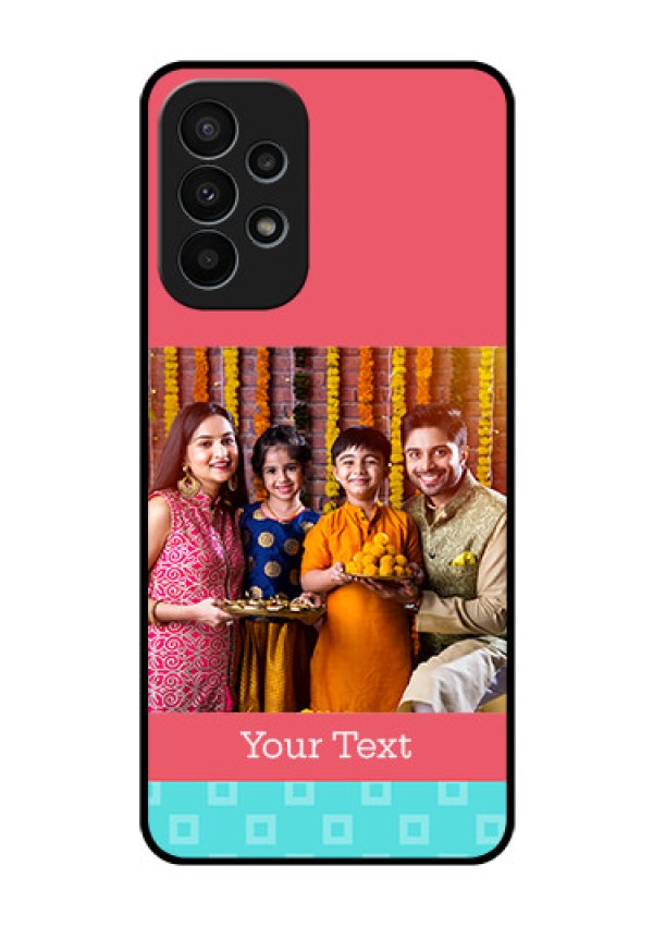 Galaxy A23 4G Personalized Glass Phone Case - Peach & Blue Color Design