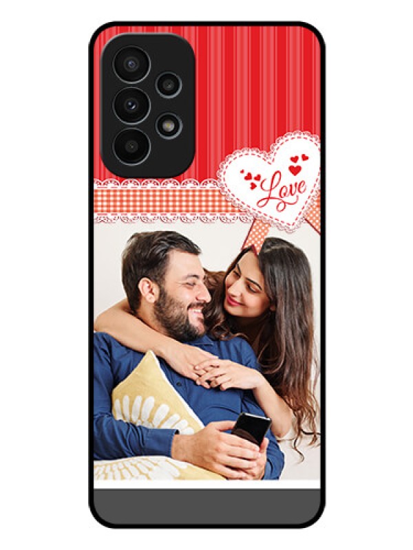 Custom Galaxy A23 4G Custom Glass Mobile Case - Red Love Pattern Design