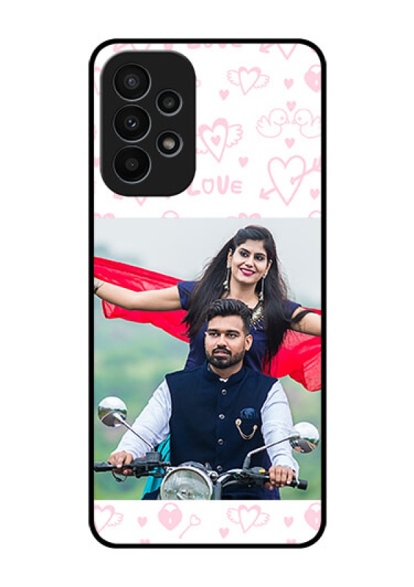 Galaxy A23 4G Custom Glass Mobile Case - Pink Flying Heart Design