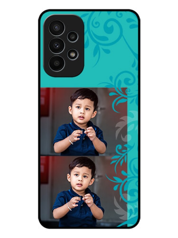 Custom Galaxy A23 4G Personalized Glass Phone Case - with Photo and Green Floral Design