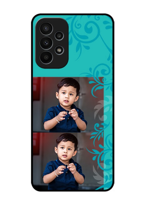 Galaxy A23 4G Personalized Glass Phone Case - with Photo and Green Floral Design