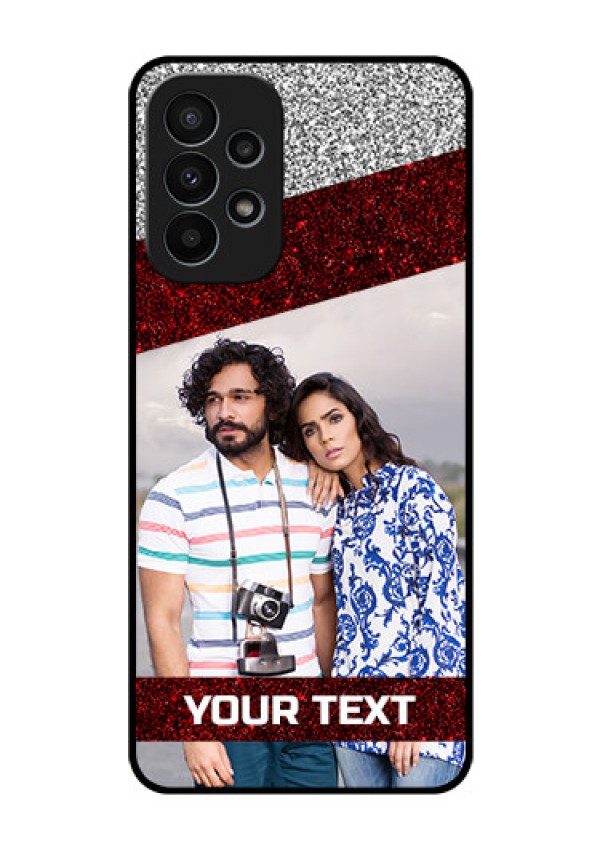 Galaxy A23 4G Personalized Glass Phone Case - Image Holder with Glitter Strip Design