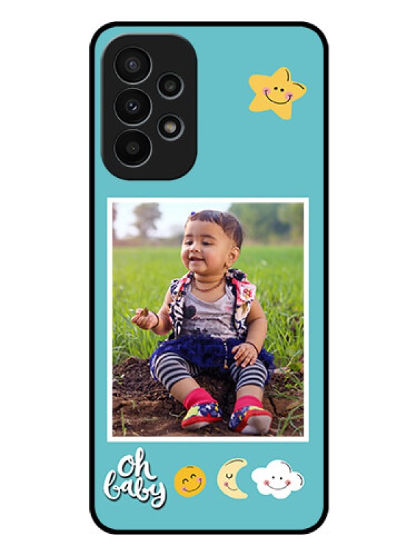 Custom Galaxy A23 4G Personalized Glass Phone Case - Smiley Kids Stars Design