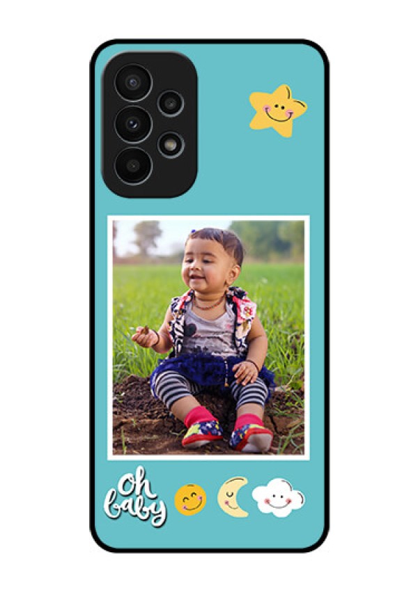 Galaxy A23 4G Personalized Glass Phone Case - Smiley Kids Stars Design