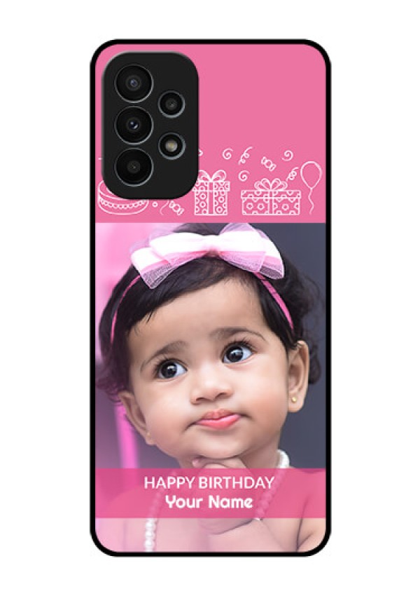Galaxy A23 4G Photo Printing on Glass Case - with Birthday Line Art Design