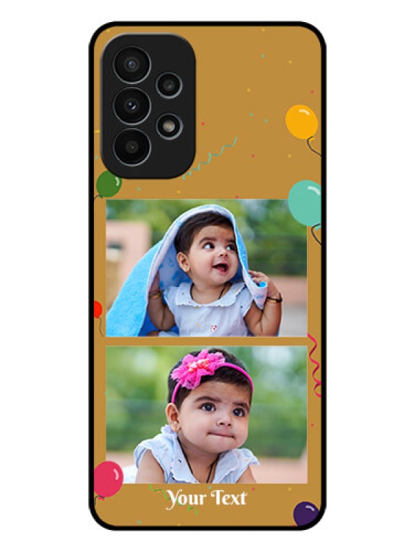 Custom Galaxy A23 4G Personalized Glass Phone Case - Image Holder with Birthday Celebrations Design