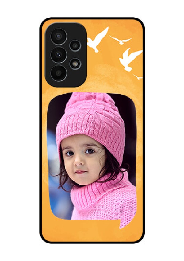 Galaxy A23 4G Personalized Glass Phone Case - Water Color Design with Bird Icons