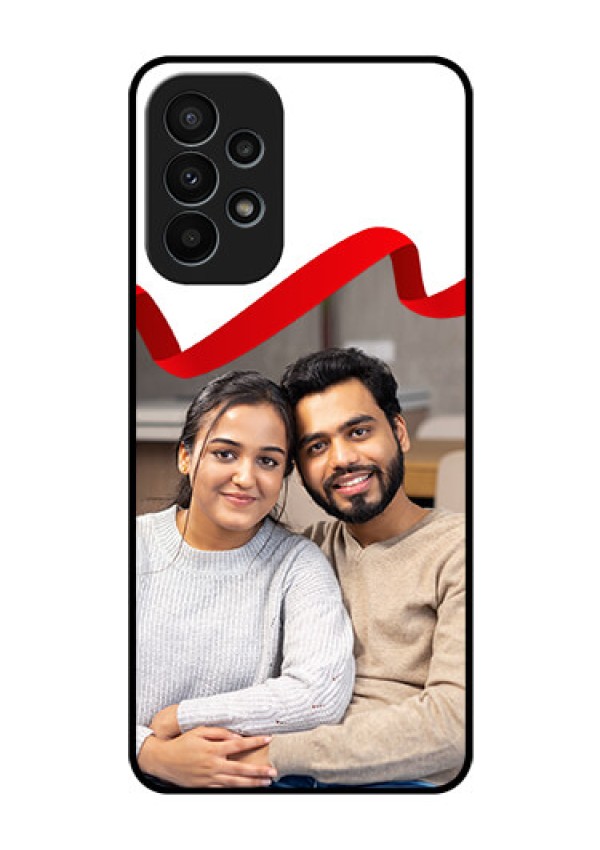 Galaxy A23 4G Photo Printing on Glass Case - Red Ribbon Frame Design