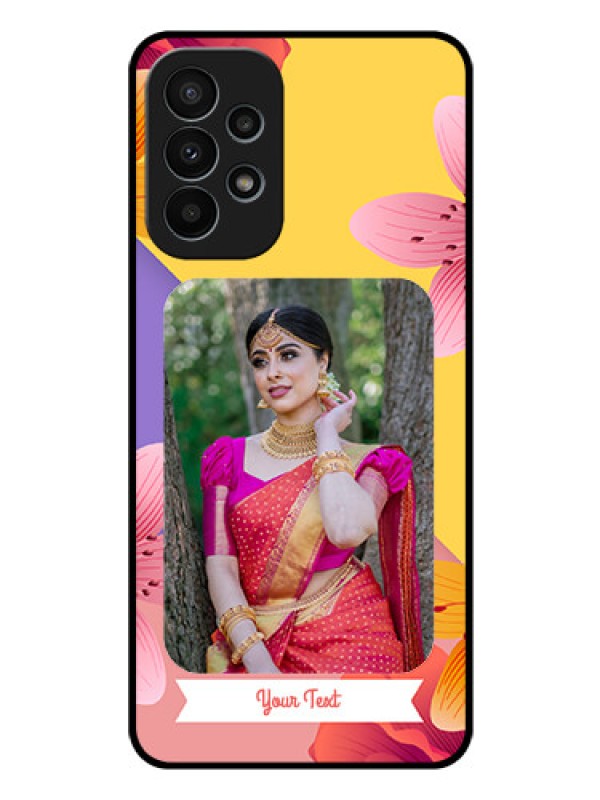 Custom Galaxy A23 4G Custom Glass Mobile Case - 3 Image With Vintage Floral Design