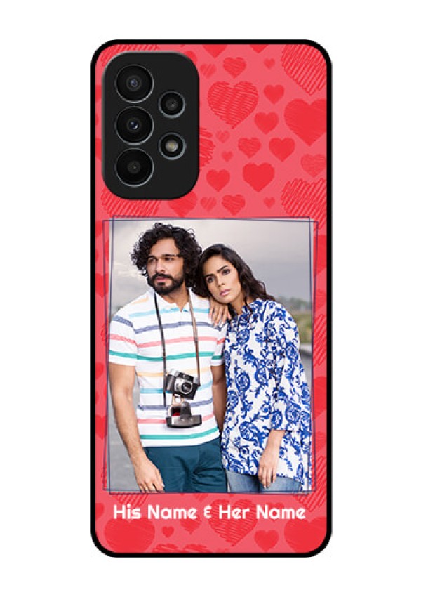 Galaxy A23 4G Photo Printing on Glass Case - with Red Heart Symbols Design