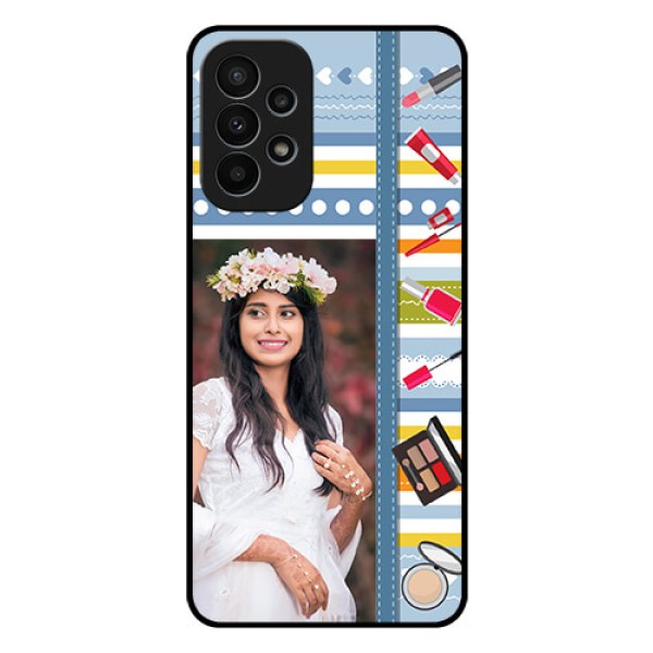 Galaxy A23 4G Personalized Glass Phone Case - Makeup Icons Design