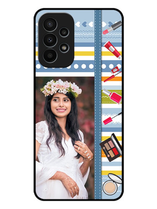 Custom Galaxy A23 4G Personalized Glass Phone Case - Makeup Icons Design