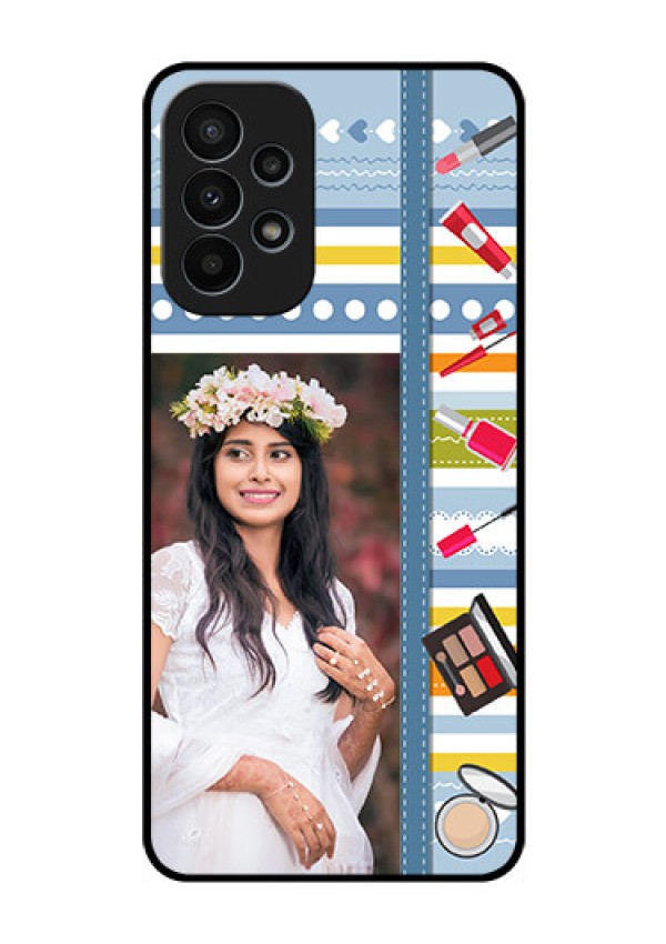 Galaxy A23 4G Personalized Glass Phone Case - Makeup Icons Design
