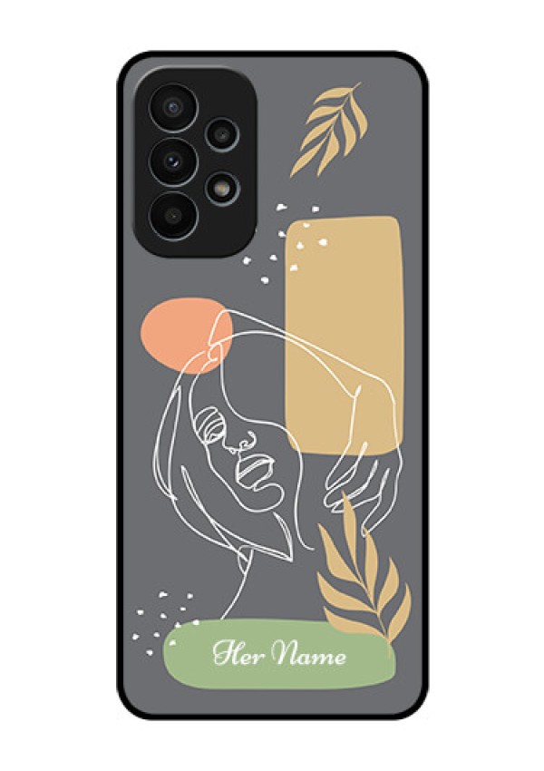 Galaxy A23 4G Custom Glass Phone Case - Gazing Woman line art Design