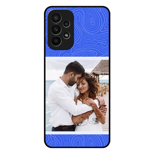 Galaxy A23 4G Custom Glass Mobile Case - Curved line art with blue and white Design Galaxy A23 4G Custom Glass Mobile Case - Curved line art with blue and white Design