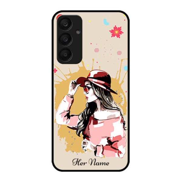 Samsung Galaxy A25 5G Custom Glass Phone Case - Women With Pink Hat Design Samsung Galaxy A25 5G Custom Glass Phone Case - Women With Pink Hat Design