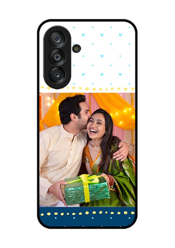 Galaxy A26 5G Custom Glass Phone Case - White And Blue Abstract Design