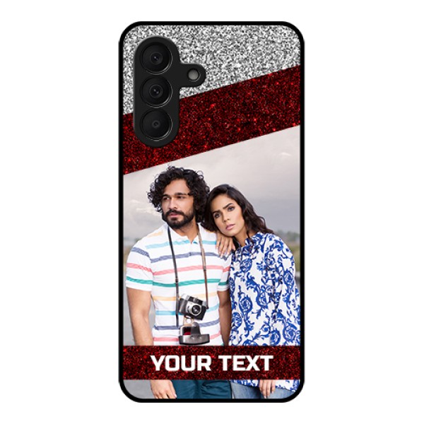 Samsung Galaxy A27 5G Custom Glass Phone Case - Image Holder With Glitter Strip Design Samsung Galaxy A27 5G Custom Glass Phone Case - Image Holder With Glitter Strip Design
