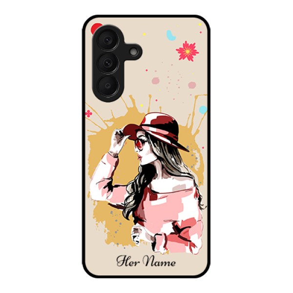 Samsung Galaxy A27 5G Custom Glass Phone Case - Women With Pink Hat Design Samsung Galaxy A27 5G Custom Glass Phone Case - Women With Pink Hat Design