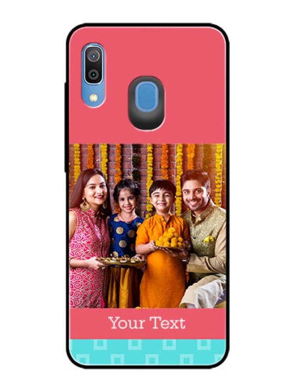 Custom Samsung Galaxy A30 Personalized Glass Phone Case  - Peach & Blue Color Design