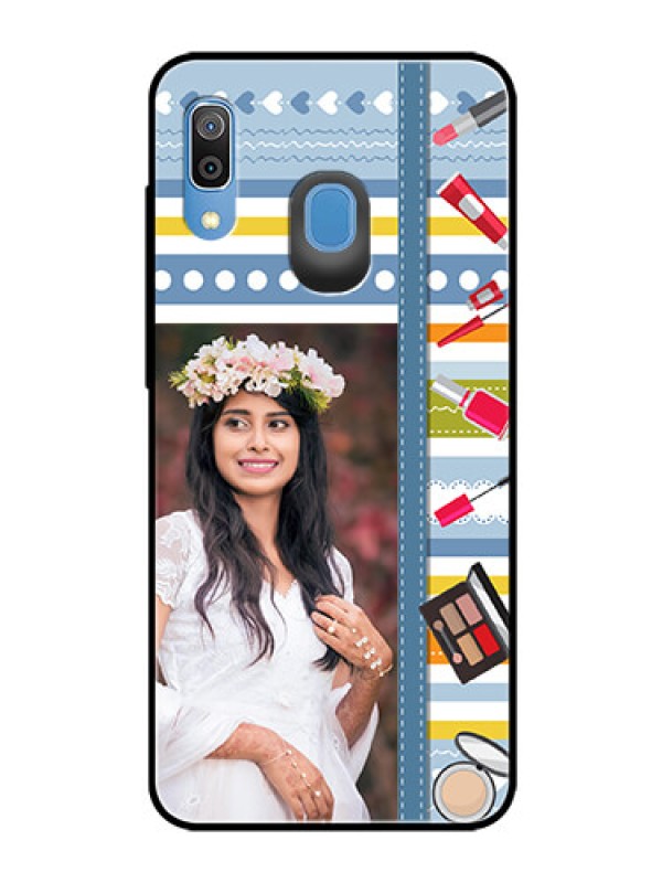 Custom Samsung Galaxy A30 Personalized Glass Phone Case  - Makeup Icons Design