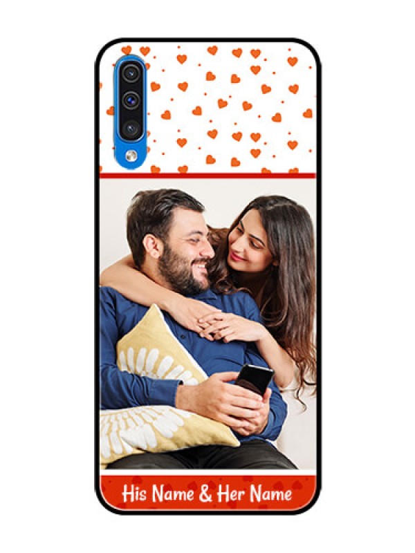 Custom Galaxy A30s Custom Glass Phone Case  - Orange Love Symbol Design