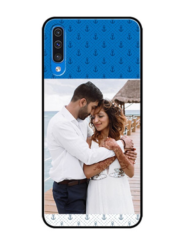 Custom Galaxy A30s Photo Printing on Glass Case  - Blue Anchors Design