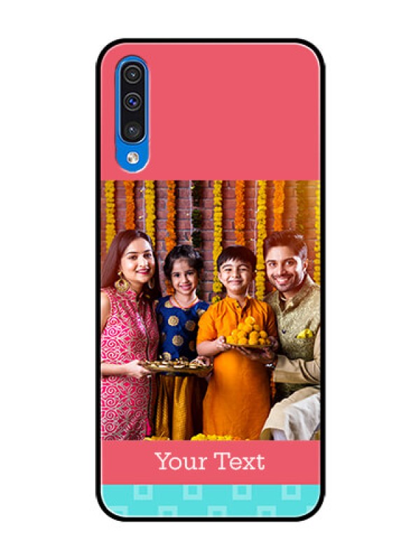 Custom Galaxy A30s Personalized Glass Phone Case  - Peach & Blue Color Design