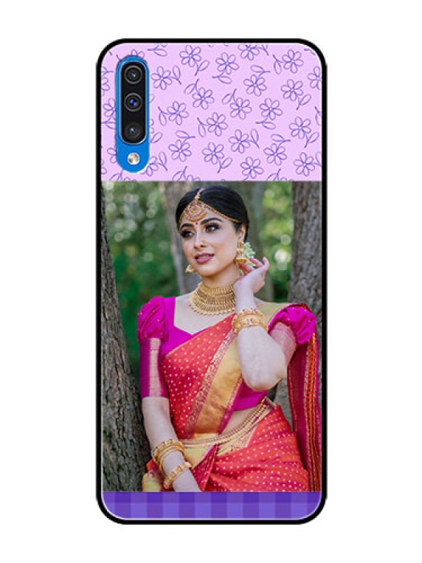 Custom Galaxy A30s Custom Glass Phone Case  - Purple Floral Design