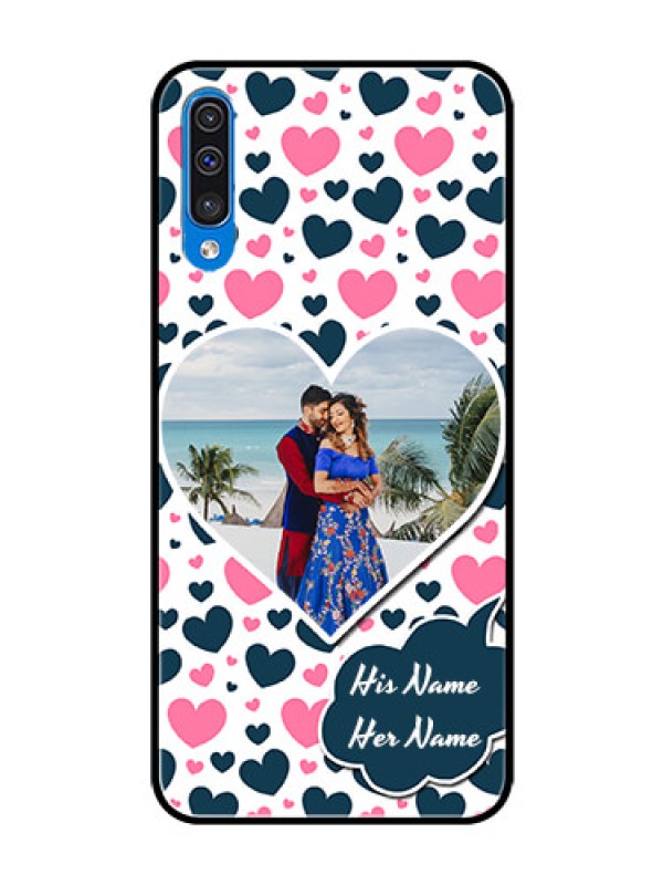 Custom Galaxy A30s Custom Glass Phone Case  - Pink & Blue Heart Design