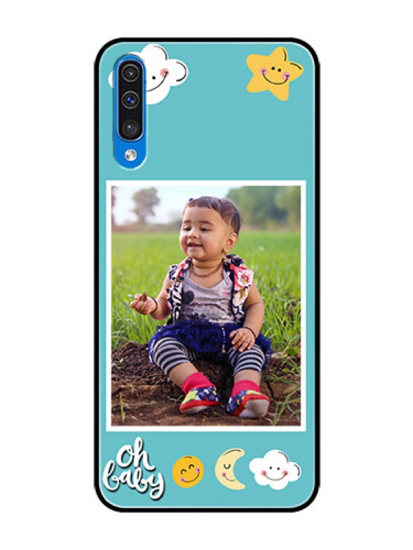 Custom Galaxy A30s Personalized Glass Phone Case  - Smiley Kids Stars Design