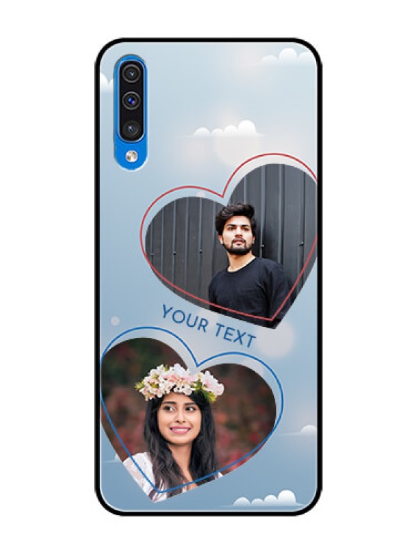 Custom Galaxy A30s Custom Glass Mobile Case  - Blue Color Couple Design 