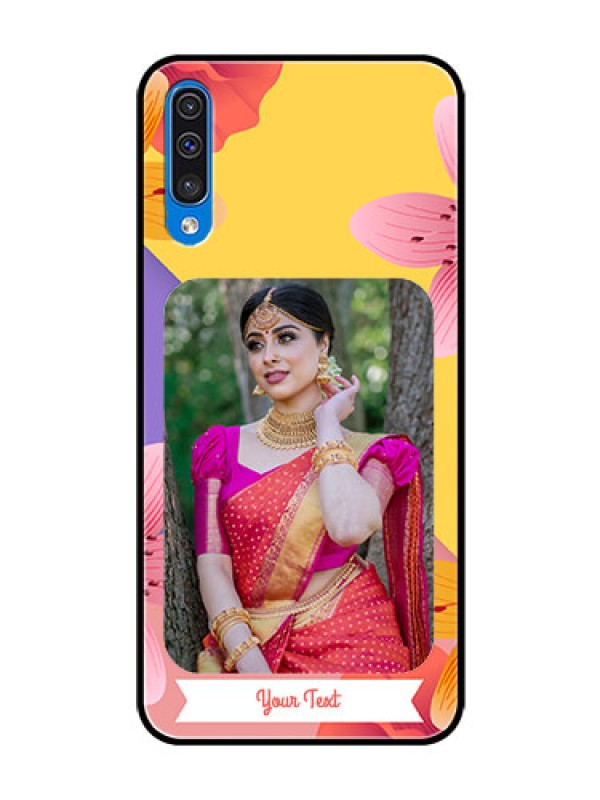 Custom Galaxy A30s Custom Glass Mobile Case  - 3 Image With Vintage Floral Design