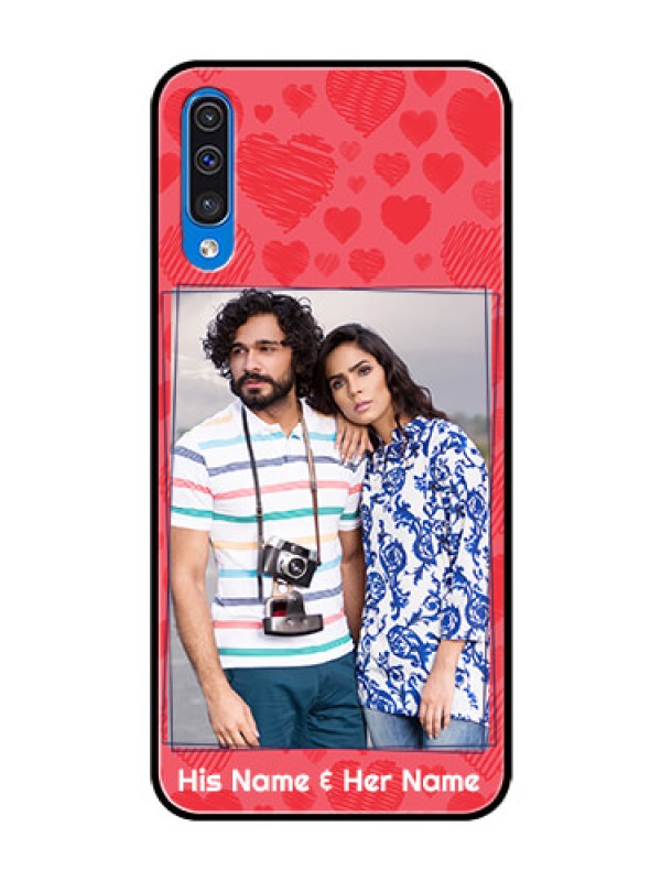 Custom Galaxy A30s Photo Printing on Glass Case  - with Red Heart Symbols Design