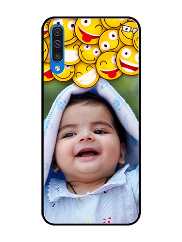 Custom Galaxy A30s Custom Glass Mobile Case  - with Smiley Emoji Design