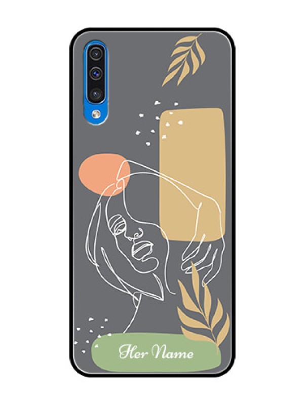 Custom Galaxy A30s Custom Glass Phone Case - Gazing Woman line art Design