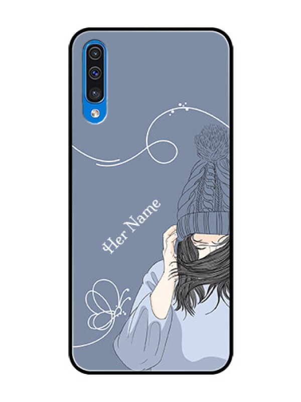 Custom Galaxy A30s Custom Glass Mobile Case - Girl in winter outfit Design