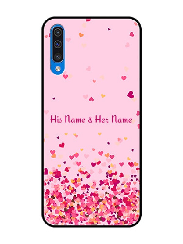 Custom Galaxy A30s Photo Printing on Glass Case - Floating Hearts Design