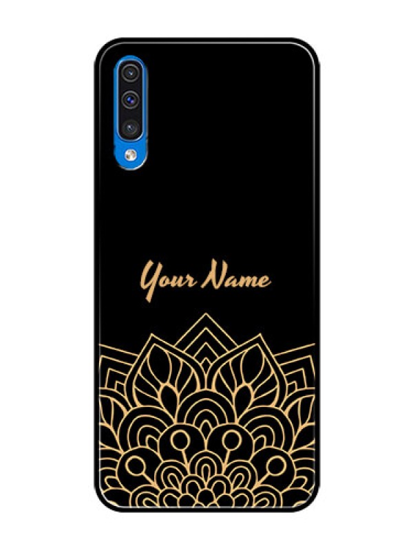 Custom Galaxy A30s Custom Glass Phone Case - Golden mandala Design