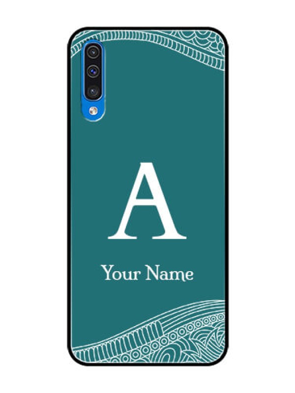 Custom Galaxy A30s Personalized Glass Phone Case - line art pattern with custom name Design