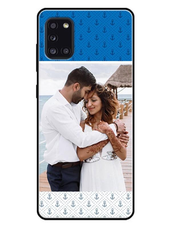 Custom Galaxy A31 Photo Printing on Glass Case  - Blue Anchors Design
