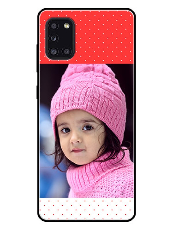 Custom Galaxy A31 Photo Printing on Glass Case  - Red Pattern Design