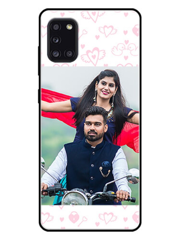 Custom Galaxy A31 Custom Glass Mobile Case  - Pink Flying Heart Design