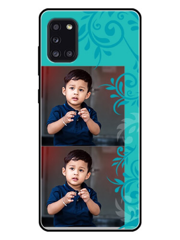 Custom Galaxy A31 Personalized Glass Phone Case  - with Photo and Green Floral Design 