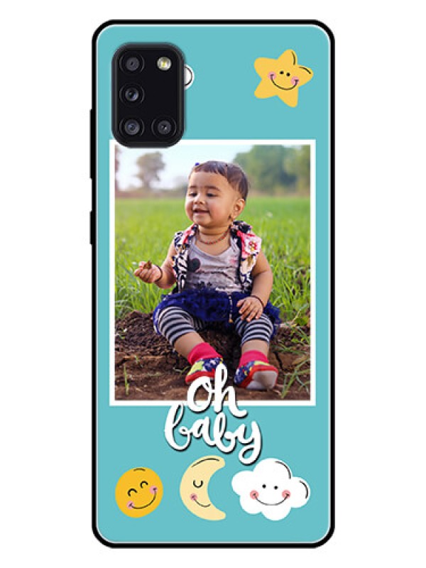 Custom Galaxy A31 Personalized Glass Phone Case  - Smiley Kids Stars Design