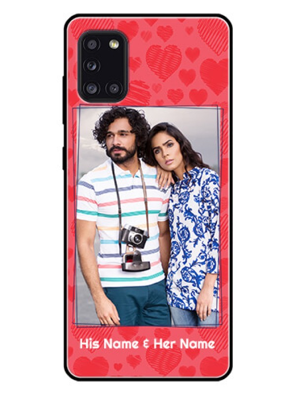 Custom Galaxy A31 Photo Printing on Glass Case  - with Red Heart Symbols Design