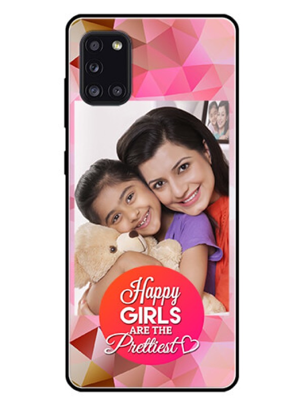 Custom Galaxy A31 Photo Printing on Glass Case  - Abstract Triangle Design