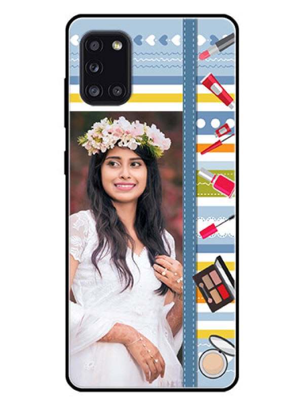Custom Galaxy A31 Personalized Glass Phone Case  - Makeup Icons Design